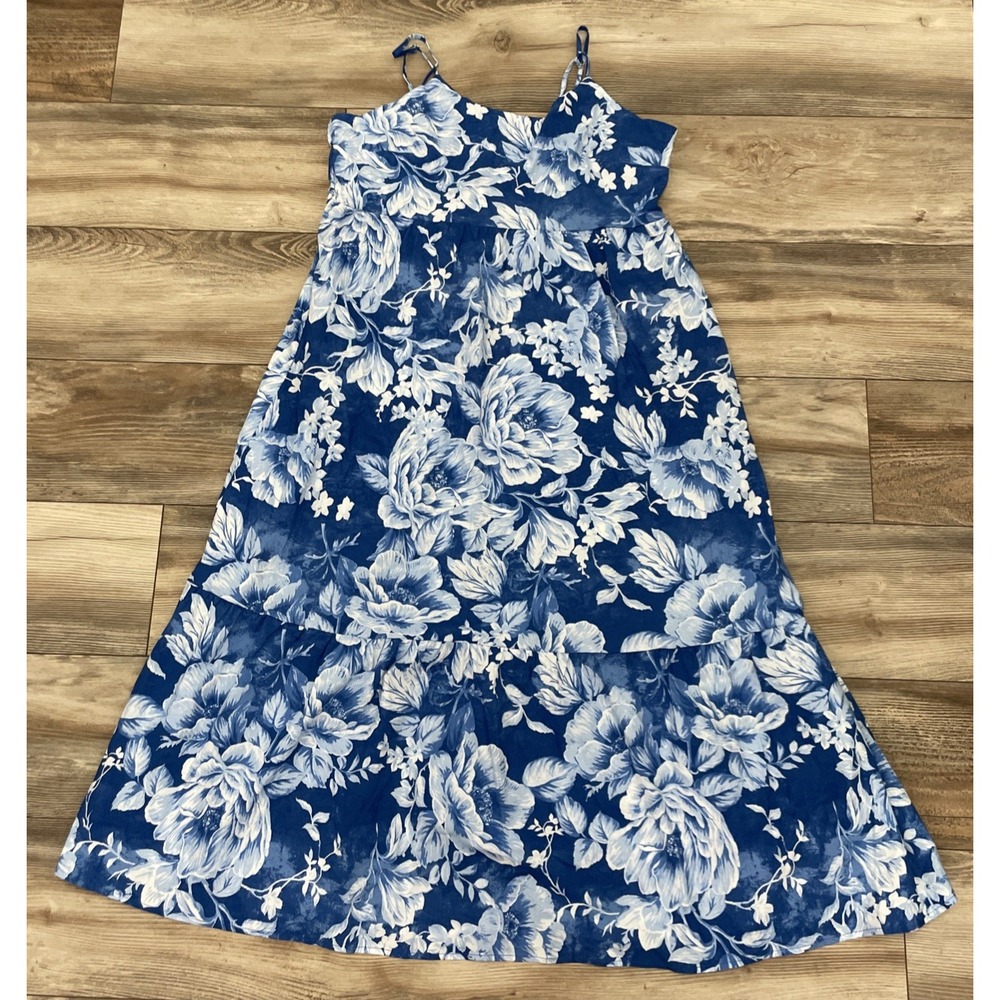 Joie Womens Blue Floral Sleeveless Dress 12 Boho Romantic Beach Coastal Midi